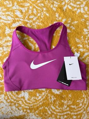 Nike Women's Berry Pink Racerback Sports Bra with White Swoosh